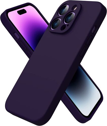 Coque Iphone 14 Pro,Coque Silicone Liquide Pour Iphone 14 Pro(6.1''),Avec 1 Verres Trempés,Surélevée Pour Écran & Caméra,Case Protection Complète 360 Degré,Coque En Silicone-Violet Foncé