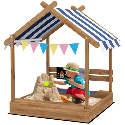 Bac À Sable Bois Forme De Maison Auvent 2 Bacs Évier Tableau Noir Fanions