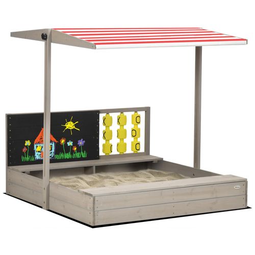 Bac À Sable Bois Carré Dim. 1,18l X 1,13l X 1,10h M - Hauteur, Inclinaison Toit Réglable, Refermable - Tableau, Jeu - Bois Sapin Gris