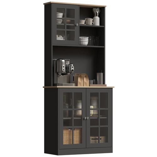 Armoire De Cuisine 3 Portes Vitrine Verre 2 Niches Noir Ch¿Ne