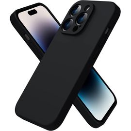 Coque Iphone 14 Pro,Coque Silicone Liquide Pour Iphone 14 Pro(6.1''),Avec 1 Verres Trempés,Surélevée Pour Écran & Caméra,Case Protection Complète 360 Degré,Coque En Silicone-Noir