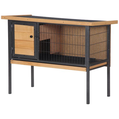 Cage À Lapin Clapier Sur Pied - Toit Ouvrable - Dim. 91,5l X 45l X 70h Cm - Métal Époxy Bois Pré-Huilé