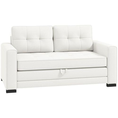 Canapé Convertible 2 Places Design Contemporain Assise Dossier Capitonnés Polyester Aspect Lin Blanc Cassé