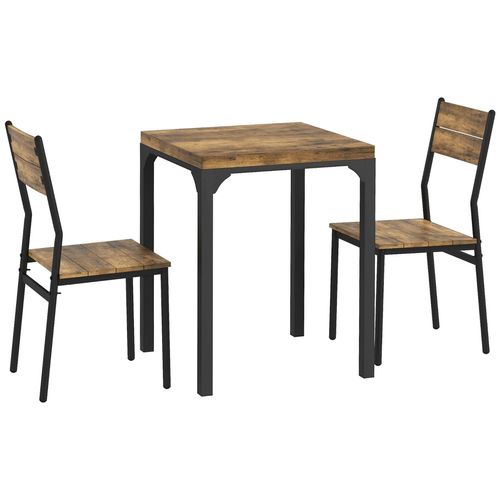 Table Avec 2 Chaises Style Industriel Acier Noir Mdf Coloris Bois Effet Vieilli