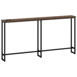 Console D'entrée Style Industriel - Prises De Courant Et Usb Intégrées - Dim. 160 X 20 X 80 Cm - Acier Noir Effet Bois