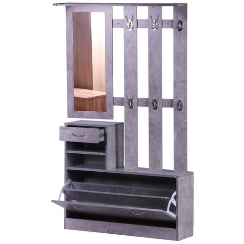 Ensemble De Meubles D'entrée Design Contemporain : Meuble Chaussures, Miroir Et Panneau Porte-Manteau Pan