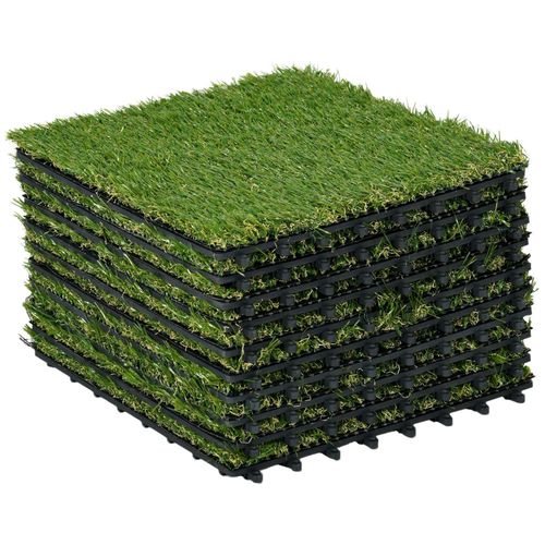 Gazon Synthétique Artificiel Set De 10 Dalles Carreaux 30 X 30 Cm Épaisseur Confort 3,5 Cm À Emboîter Vert