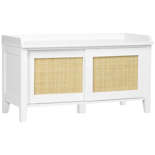 Meuble À Chaussures Banc 2 En 1 Style Bohème Chic - Homcom - Mdf Blanc Cannage Rotin - 80x35x45cm