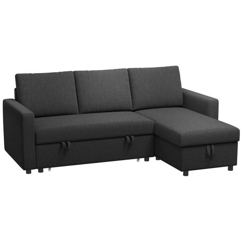 Canapé D'angle 3 Places Convertible Réversible - Coffre Intégré - Garnissage Mousse Haute Densité - Tissu Noir