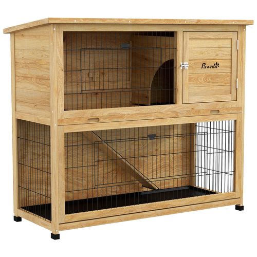 Clapier À Lapin 2 Étages 3 Portes Verrouillables Bois Pré-Huilé