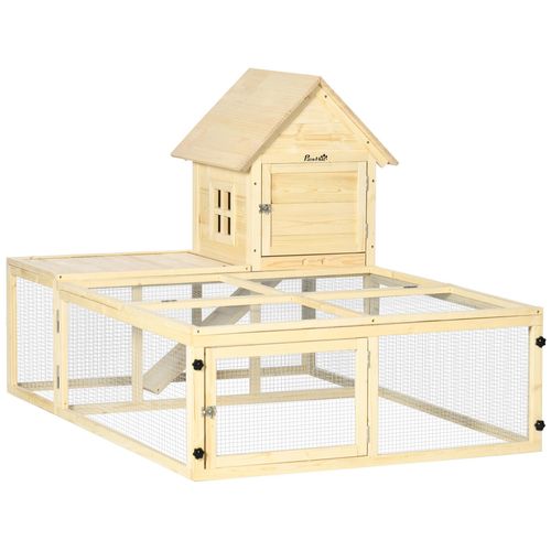 Clapier Enclos Cage À Lapin 2 Niveaux Dim. 151l X 106l X 97h Cm - Aire De Jeu, Rampe, Portes Verouillables - Bois Sapin
