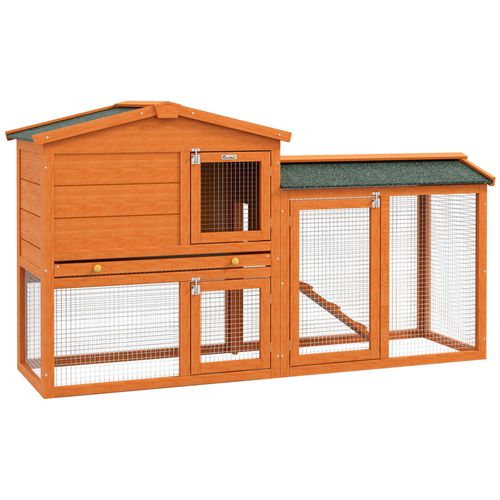 Clapier Cage À Lapins Rongeurs 2 Niveaux 3 Portes Verrouillables Tiroir À Déjection 145l X 45l X 85h Cm Bois Sapin Lasuré
