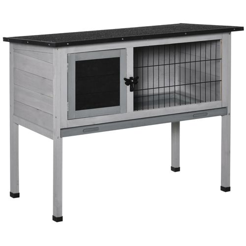 Clapier Sur Pied Cage À Lapin Avec Niche Intérieure Plateau Excrément Coulissant Porte Verrouillable Toit Ouvrant Bois Sapin Gris