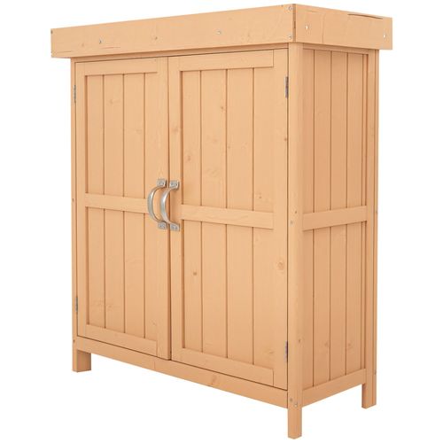 Armoire De Jardin Sur Pied Double Porte Étagère Et Toit Bitumé Relevable Dim. 74l X 43l X 88h Cm Bois Massif De Sapin