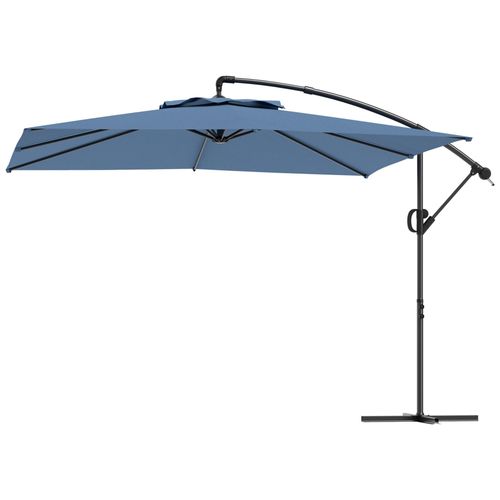 Parasol Déporté Carré 3 X 3 M Réglable Piètement Croix Manivelle Tissu Haute Densité 180g/M² Upf50+ Bleu
