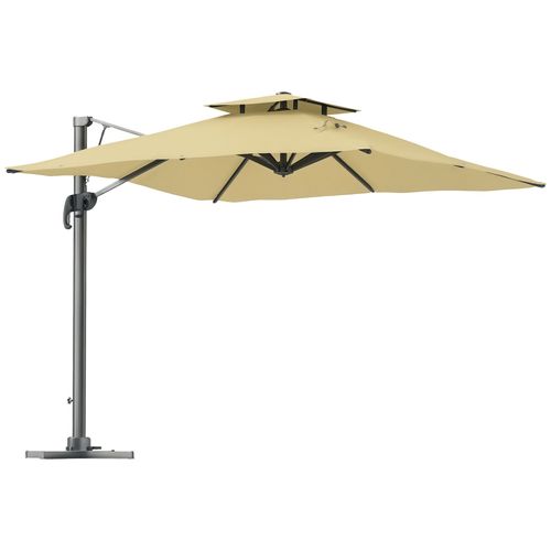 Parasol Déporté Carré Pivotant 360° Manivelle Alu. Polyester Beige