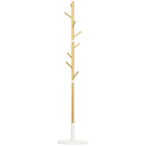 Porte-manteau design scandinave branches 8 patères Ø 37,8 x 175,6H cm piètement métal blanc bois bambou verni