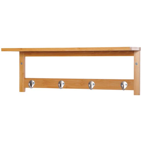 Porte-manteau mural penderie murale étagère 50L x 16l x 17,5H cm 4 patères kit fixation fourni bambou naturel