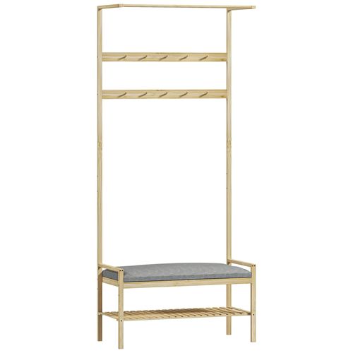 Vestiaire d'entrée banc à chaussures portemanteau 10 patères tringle vêtement coffre avec coussin étagère