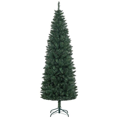 Sapin de Noël artificiel 210 cm slim avec support en acier pliable, 687 branches épines, décoration de Noël effet réaliste, vert