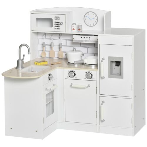 Cuisine bois jeu d'imitation - cuisine enfant - nombreux accessoires & rangements inclus - MDF pin blanc