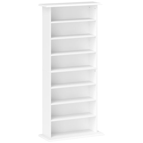 Étagère Range Cd - Meuble Rangement Cd Dvd - 8 Compartiments, 6 Étagères Réglables - Max 360 Cd/185 Dvd - Blanc