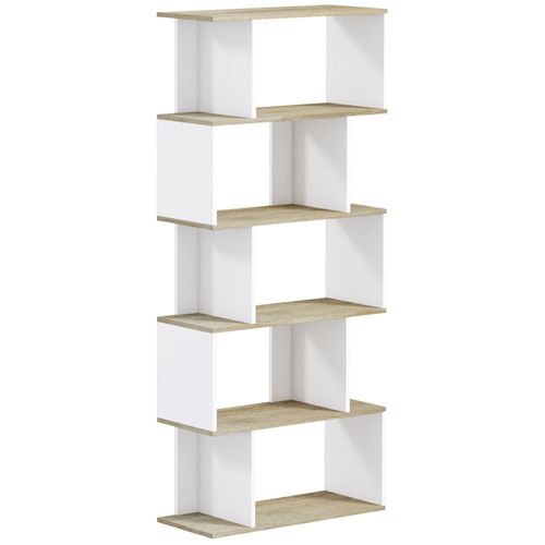Bibliothèque Design Contemporain Zig Zag 5 Étagères 6 Niv. Dim. 70l X 29l X 163h Cm Aspect Bois Blanc