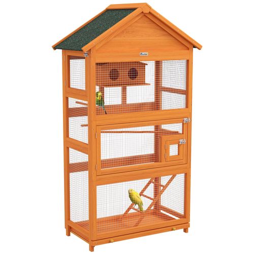 Cage À Oiseaux Volière Grande Taille 2 Portes Trappe Toit Asphalte Tiroir Amovible Bois Pré-Huilé