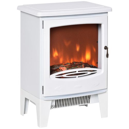 Cheminée électrique poêle style néo-rétro 900-1800 W simulation flammes LED luminosité réglable porte verre trempé acier ABS blanc