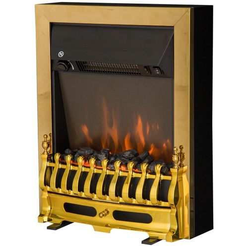 Cheminée électrique style néo rétro thermostat 1000-2000 W noir or