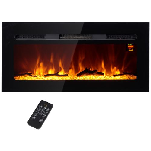 Cheminée électrique 1800W effets flammes LED 3D réglables - timer, thermostat, télécommande - noir
