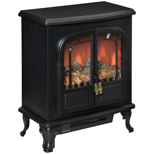 Cheminée électrique poêle style néo-rétro 2 portes verre trempé 1000/2000 W LED luminosité réglable acier ABS noir