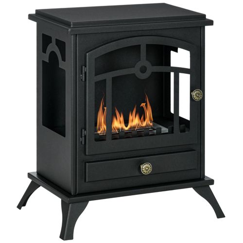 Cheminée bioéthanol sur pied style néo-rétro poêle 1 brûleur 1,2 L dim. 45L x 28l x 54H cm couverture 20-25 m² acier noir