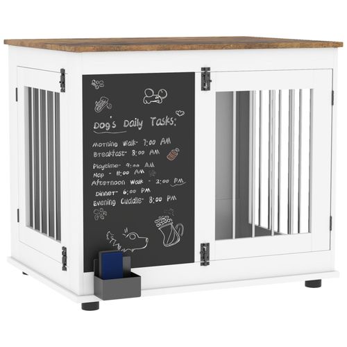 Cage Pour Chien Intérieur - Cage D'intérieur Design - 2 Portes - Tableau Noir Pour Craie - Barreaux Acier