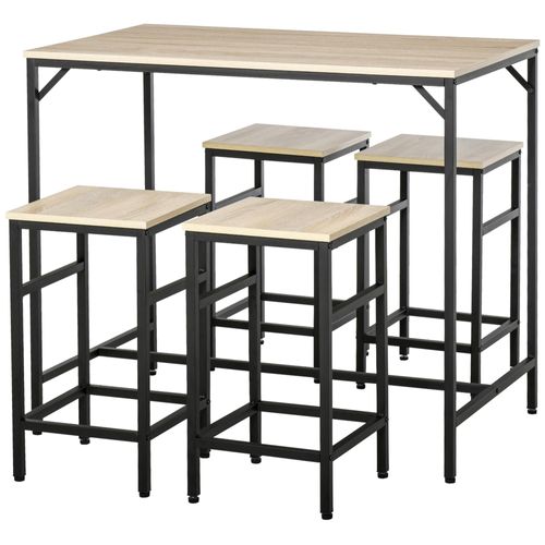 Ensemble Table De Bar Design Industriel + 4 Tabourets Repose-Pieds Panneaux Particules Imitation Chêne Cl