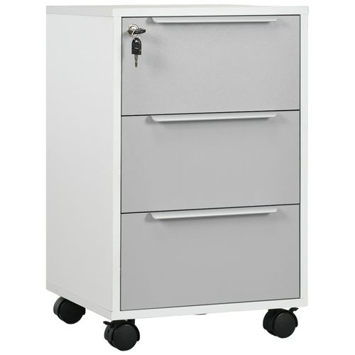 Caisson De Bureau Sur Roulettes 3 Tiroirs Verrouillables Gris Blanc