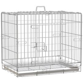 Cage Pour Chien Pliable - Plateau Excrément Coulissant - 2 Portes Verrouillable, Poignée - Dim. 61l X 43l X 50h Cm - Fer Galvanisé Pp Blanc