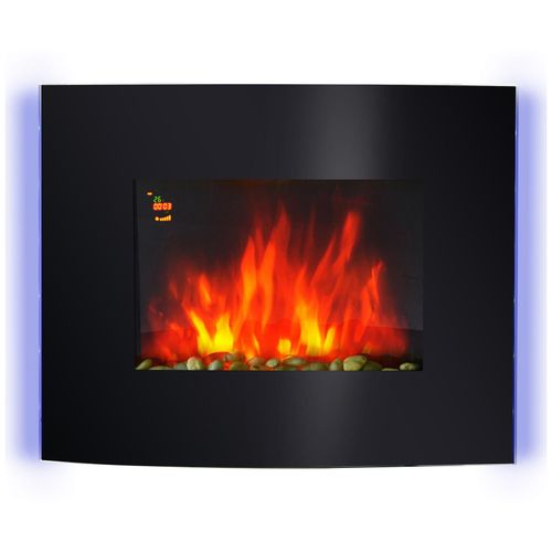 Cheminée électrique murale éclairages latéraux LED design avant-gardiste affichage LED avec télécommande et minuterie 900/1800 W luminosité réglable noir
