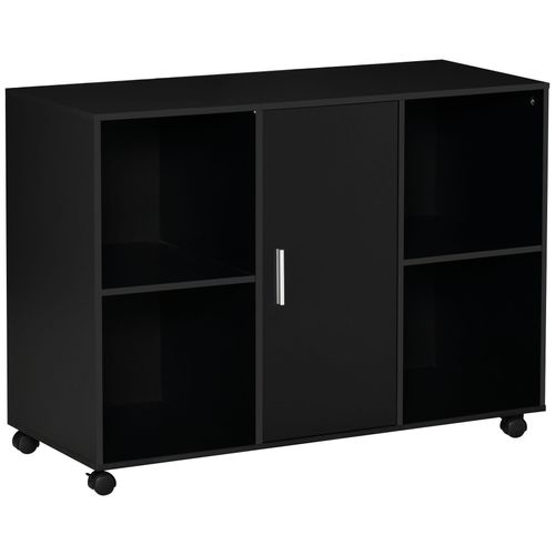 Vinsetto Support D'imprimante - Caisson Organiseur Bureau - 4 Niches, Placard Porte, Grand Plateau - Panneaux Particules Noir