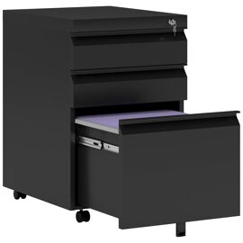 Homcom Caisson De Bureau Rangement Bureau Sur Roulettes 3 Tiroirs Verrouillables 39l X 48p X 60h Cm Noir