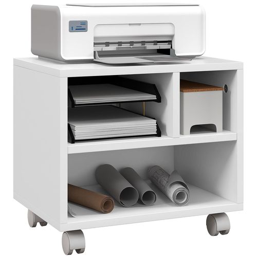 Support D'imprimante Caisson De Bureau 3 Niches - Dim. 40l X 30l X 36h Cm - Panneaux Blanc