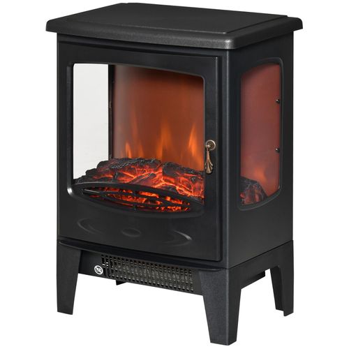 Cheminée électrique poêle style néo-rétro 1000-2000 W simulation flammes LED luminosité réglable acier ABS noir