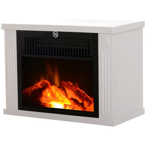 Cheminée électrique poêle style contemporain thermostat 600-1200 W blanc