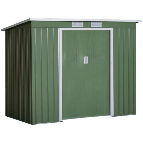 Abri De Jardin - Remise Pour Outils - Fondation Incluse - Cabanon 2 Portes Coulissantes Verrouillables - Dim. 213l X 130l X 173h Cm - Tôle D'acier Vert