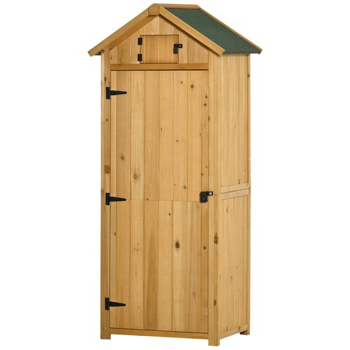 Armoire Abri De Jardin Remise Pour Outils 3 Étagères 2 Portes Loquets Toit Pente Bitumé 77l X 54l X 179h Cm Sapin Traité Lasuré