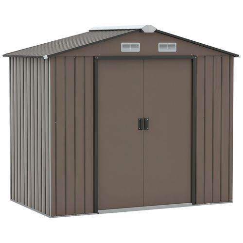 Abri De Jardin - Remise Pour Outils - Cabanon Porte Verrouillable - Dim. 213l X 130l X 185h Cm - Tôle D'acier Chocolat