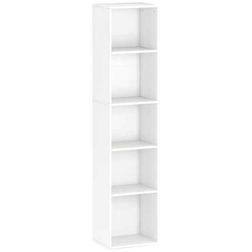 Étagère Cube Colonne - Bibliothèque - Rangement 5 Compartiments - Dim. 30 X 24 X 133 Cm - Blanc