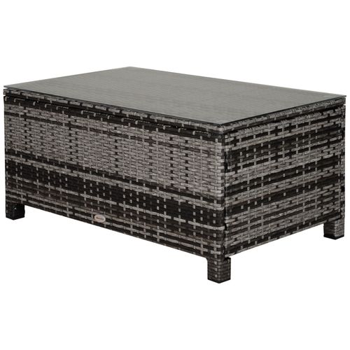 Table Basse De Jardin Plateau Verre Tremp? 5 Mm Rotin Tress? 85 X 50 X 39 Cm Max. 70 Kg Gris