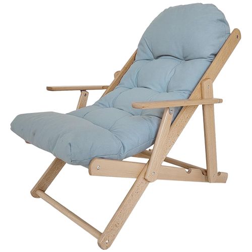 Fauteuil Chaise Pliable Et Inclinable En Bois Grand Confort Avec Coussin Capitonné Épais - Dim. 71i X 89p X 96h Cm - Gris
