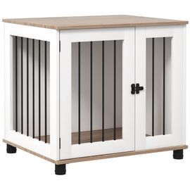 Cage Pour Chien Animaux Sur Pied - Porte Verrouillable - Acier Noir Panneaux Blanc Chêne Clair